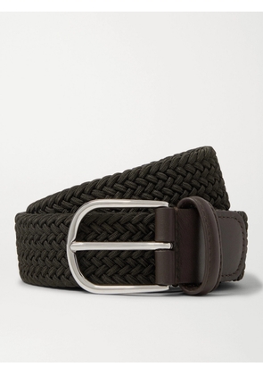 Anderson's - 3.5cm Leather-Trimmed Woven Elastic Belt - Men - Green - EU 75