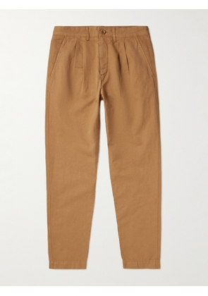 Mr P. - Straight-Leg Pleated Garment-Dyed Cotton and Linen-Blend Twill Trousers - Men - Brown - 28