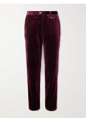 Oliver Spencer - Fishtail Slim-Fit Cotton-Velvet Suit Trousers - Men - Burgundy - UK/US 28