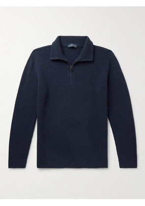 Thom Sweeney - Ribbed Merino Wool and Cashmere-Blend Half-Zip Sweater - Men - Blue - XS