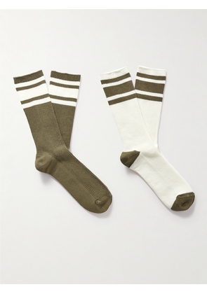Mr P. - Two-Pack Striped Ribbed Cotton-Blend Socks - Men - Green