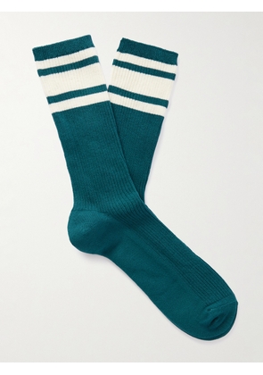Mr P. - Striped Ribbed Stretch Cotton-Blend Socks - Men - Green