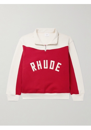 Rhude - Logo-Embroidered Two-Tone Cotton-Jersey Half-Zip Sweatshirt - Men - Red - XS