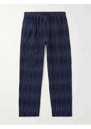 YMC - Alva Straight-Leg Sashiko Cotton and Wool-Blend Drawstring Trousers - Men - Blue - S