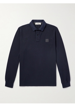 Stone Island - Logo-Appliquéd Garment-Dyed Cotton-Piqué Polo Shirt - Men - Blue - S