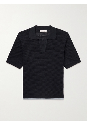 LE 17 SEPTEMBRE - Open-Knit Ribbed Linen-Blend Polo Shirt - Men - Blue - IT 46