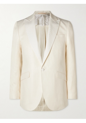 Favourbrook - Grosgrain-Trimmed Herringbone Linen and Silk-Blend Tuxedo Jacket - Men - Neutrals - UK/US 36