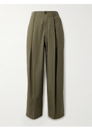 Monitaly - Ekusy Wide-Leg Cropped Pleated Cotton Trousers - Men - Green - UK/US 30
