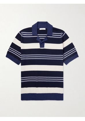Mr P. - Camp-Collar Striped Merino Wool Polo Shirt - Men - Blue - XS