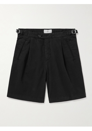 Mr P. - Wide-Leg Pleated Organic Cotton-Blend Twill Shorts - Men - Black - 28