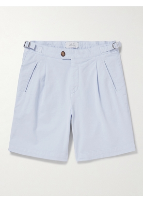 Mr P. - Wide-Leg Pleated Organic Cotton-Blend Twill Shorts - Men - Blue - 28