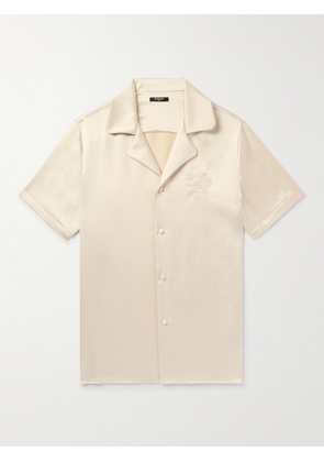Balmain - Camp-Collar Logo-Embroidered Satin Shirt - Men - Neutrals - IT 46