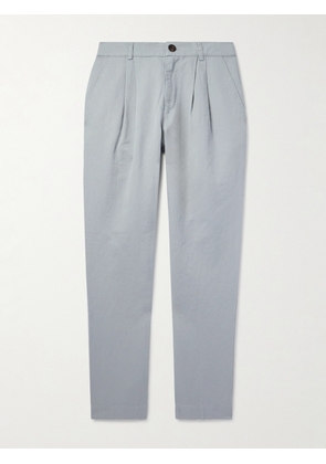 Mr P. - Steve Straight-Leg Pleated Organic Cotton and Linen-Blend Twill Trousers - Men - Blue - 28