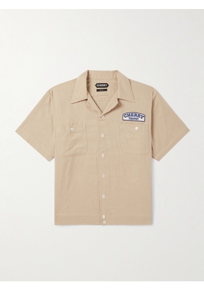 Cherry Los Angeles - Mechanic Camp-Collar Logo-Appliquéd Cotton-Blend Shirt - Men - Neutrals - XS