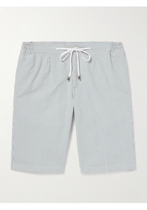 De Petrillo - Straight-Leg Striped Cotton-Seersucker Drawstring Shorts - Men - Blue - IT 46