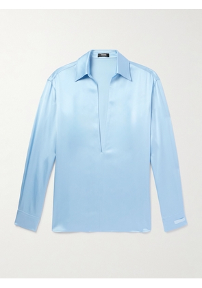 Versace - Logo-Appliquèd Satin Shirt - Men - Blue - IT 44