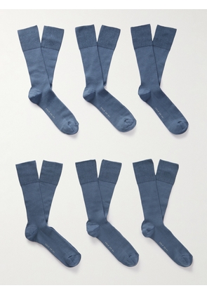 CDLP - Six-Pack Ribbed Cotton-Blend Socks - Men - Blue - 39-41