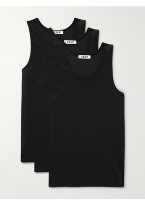 CDLP - Three-Pack Ribbed Stretch Lyocell and Cotton-Blend Jersey Tank Tops - Men - Black - S