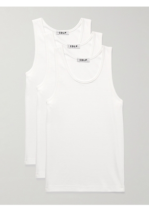 CDLP - Three-Pack Ribbed Stretch Lyocell and Cotton-Blend Jersey Tank Tops - Men - White - S