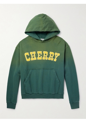 Cherry Los Angeles - Distressed Logo-Appliquéd Cotton-Jersey Hoodie - Men - Green - S