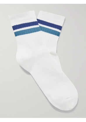 Mr P. - Striped Ribbed Cotton-Blend Socks - Men - White