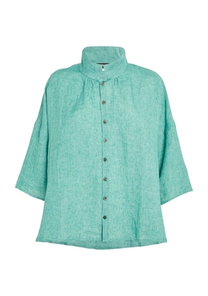 Eskandar Linen Cropped-Sleeve Shirt
