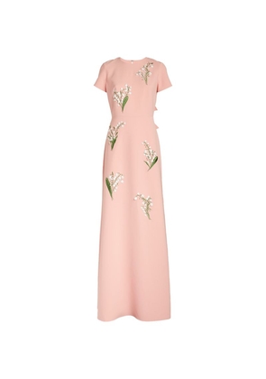 Carolina Herrera Floral-Embroidered Bow Gown