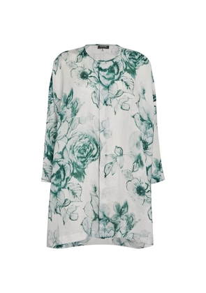 Eskandar Linen Floral Front-Placket Shirt