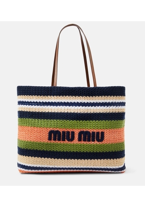 Miu Miu Logo embroidered leather-trimmed tote bag