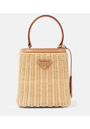 Prada Small woven leather-trimmed bucket bag