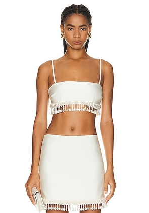PatBO Beaded Crop Top in White - Cream. Size S (also in ).