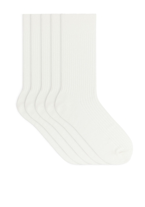 Supima Cotton Rib Socks 5 Pairs - White