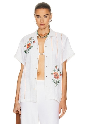 HARAGO Cross Stitch Embroidered Shirt in Off White - White. Size M (also in ).