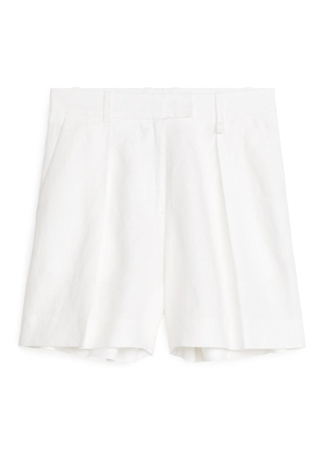 High Waist Linen Shorts - White