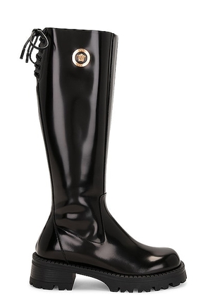 VERSACE Knee High Boot in Black & Versace Gold - Black. Size 36 (also in 36.5, 39).