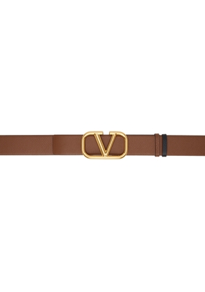 Valentino Garavani Tan & Black VLogo Signature Reversible Belt
