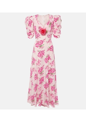 Rodarte Floral-appliqué puff-sleeve silk gown