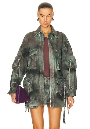 THE ATTICO Fern Short Coat in Stained Green Camouflage - Green. Size 44 (also in ).