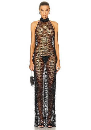 Lapointe Net Mesh Sequin Halter Open Back Gown in Black - Black. Size 2 (also in 6, 8).