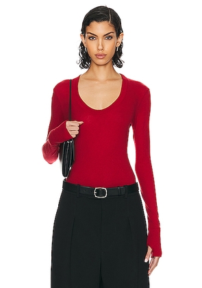 Enza Costa Cashmere U Neck Long Sleeve Bodysuit in Red - Red. Size M (also in ).