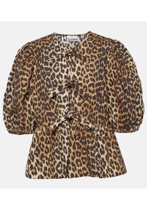 Ganni Leopard-print cotton poplin blouse