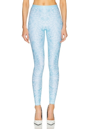VERSACE Lycra Baroque Leggings in Pale Blue - Baby Blue. Size 40 (also in 36, 38, 42).