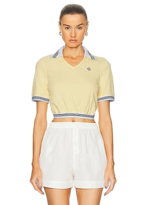Casablanca Cropped Pique Polo in Pale Yellow - Yellow. Size M (also in ).