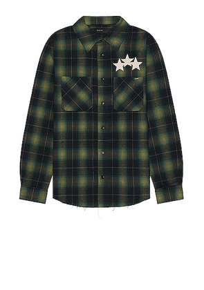 Amiri Star Leather Flannel Shirt in Rain Forest - Green. Size M (also in L, XL/1X).