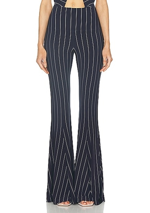 Norma Kamali Fishtail Pant in True Navy Pinstripe - Navy. Size L (also in M, S, XS).