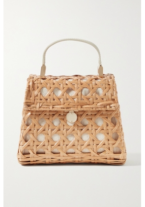 Cult Gaia - Sybil Leather-trimmed Rattan And Canvas Shoulder Bag - Neutrals - One size