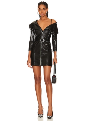 Alice + Olivia Miara Faux Leather Moto Dress in Black. Size 10, 4.