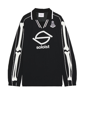 TAKAHIROMIYASHITA The Soloist Back Gusset Sleeve Polo Collar Football Shirt in Black & White - Black. Size 44 (also in 48).