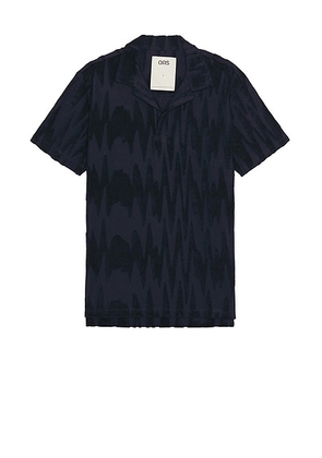 OAS Glitch Polo Terry Shirt in Navy - Navy. Size L (also in M, S, XL/1X).