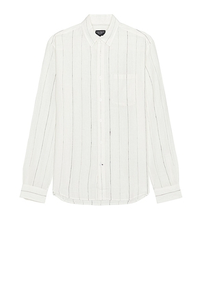 Club Monaco Long Sleeve Wide Stripe Linen Shirt in White. Size M, XL/1X.